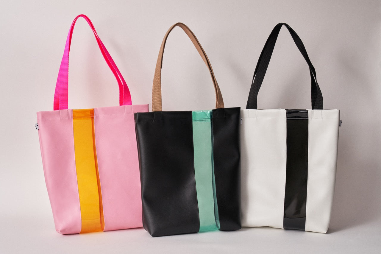 Black + Aqua Stripe Tote Bag