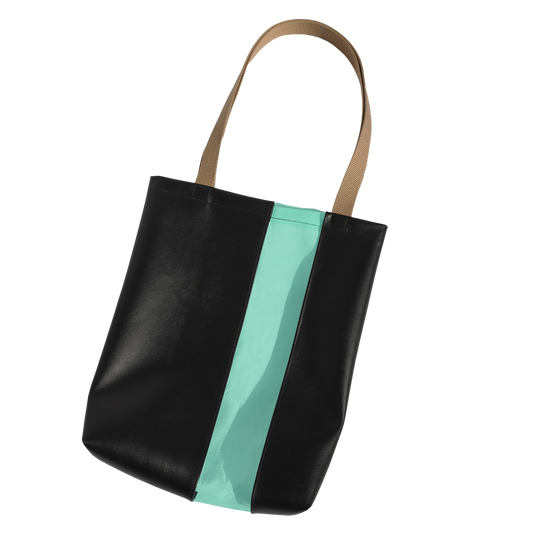 Black + Aqua Stripe Tote Bag