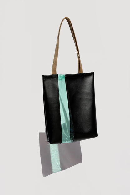Black + Aqua Stripe Tote Bag